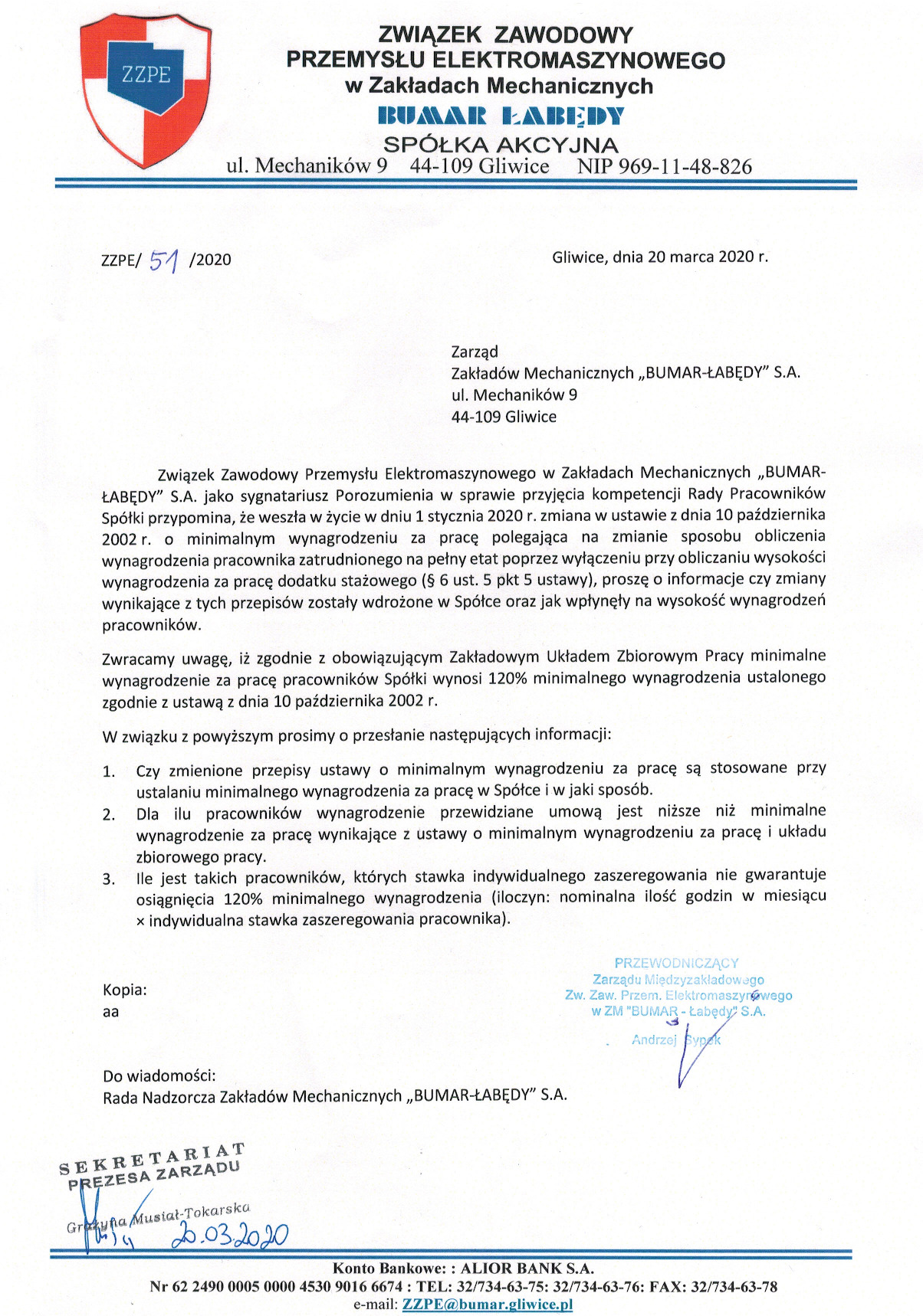 Pismo do Bumaru pyt do minimalnej