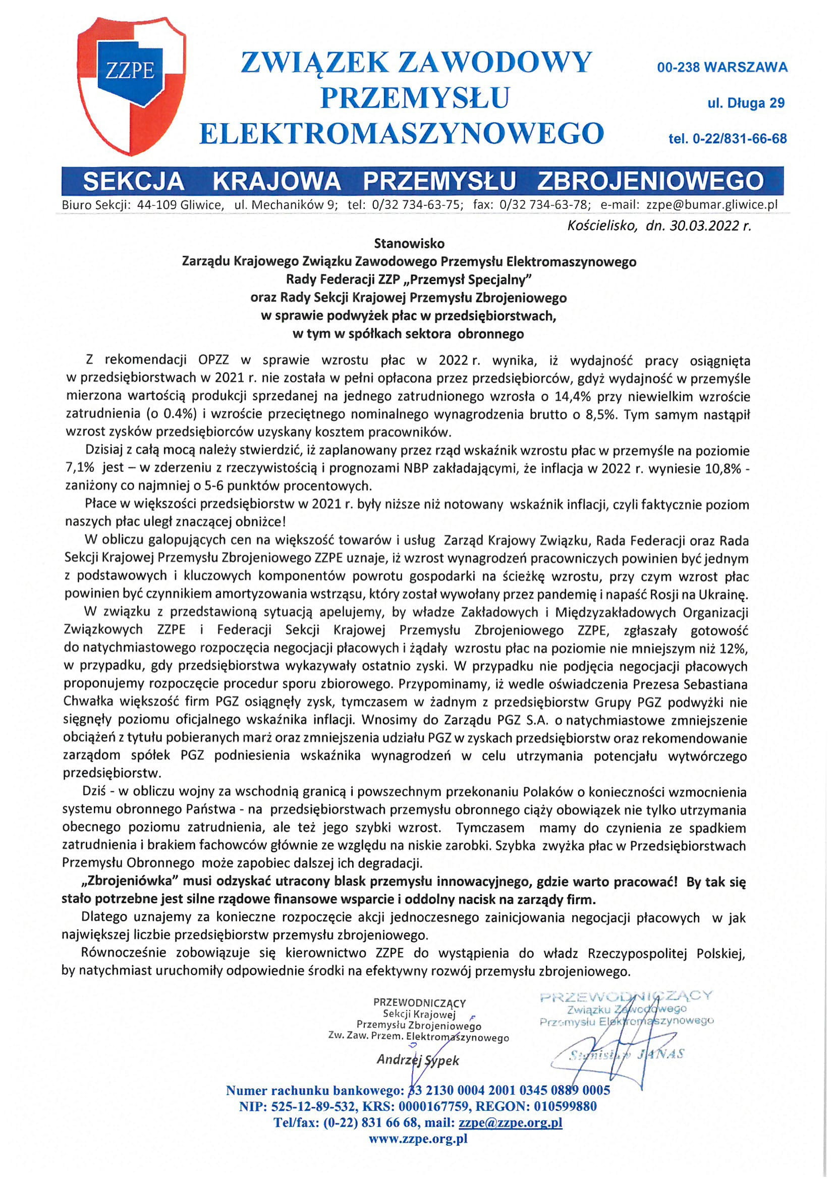 Staniowisko w sprawie podwyek pac 1