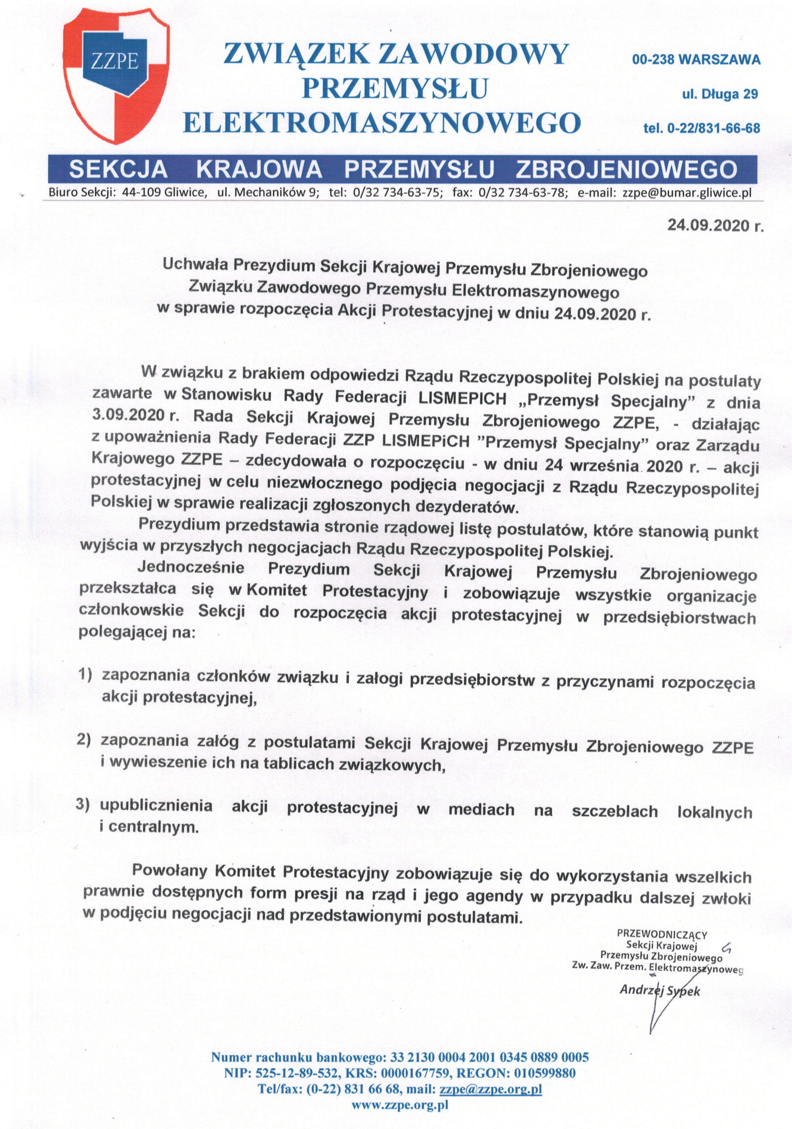 pismo do Premiera Polski akcja protestacyjna 2