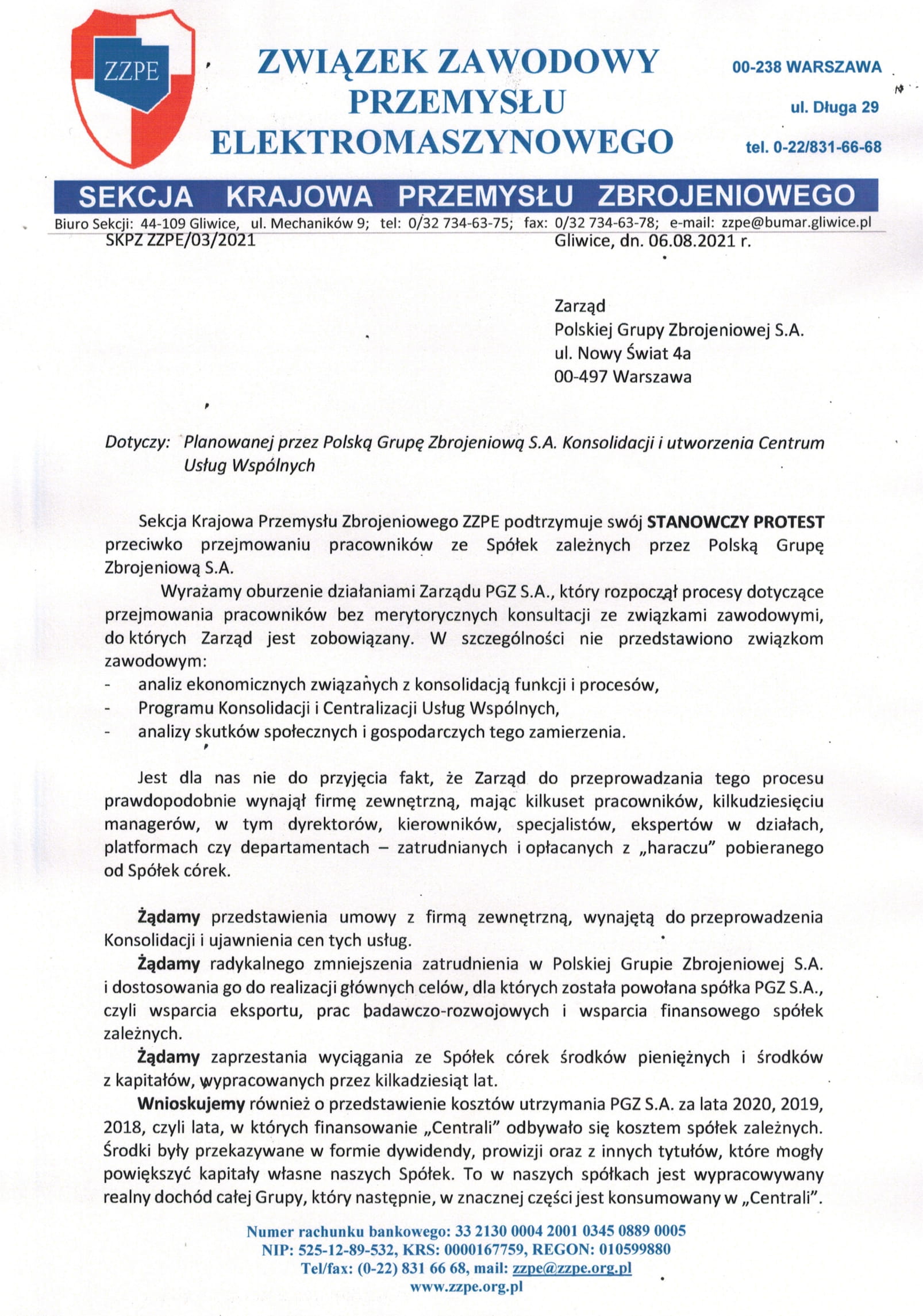 pismo do Zarzdu PGZ kosolidacja i CUW 1